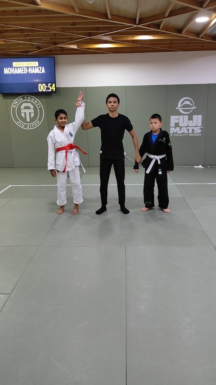 Referee declaring the winner by raising his arm after the match